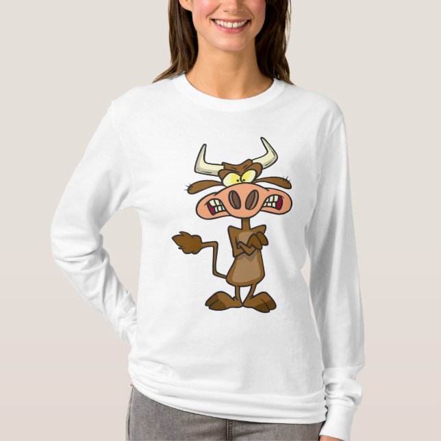 T-shirt Angry Cartoon Bull Funny Grumpy (Devant)