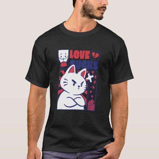 T-shirt Angry Cat Funny Anti Valentines Day (Devant)