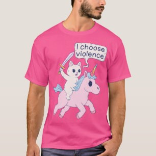 T-shirt Angry Cat Riding Unicorn I Choose Violence Meme