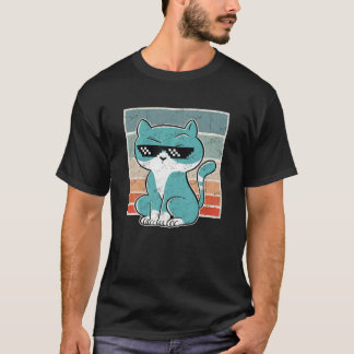 T-shirt Angry Cat Sunglasses , Vintage, Retro Pet Distress