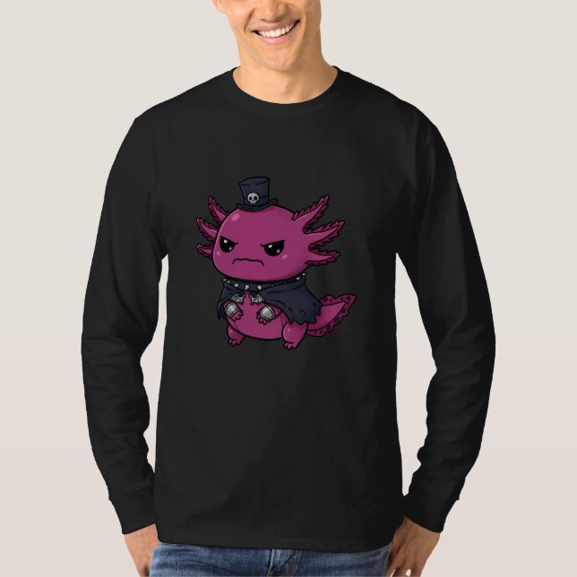 T-shirt Angry Pink Axolotl Gothic Kawaii Skull Hat Creatur (Devant)