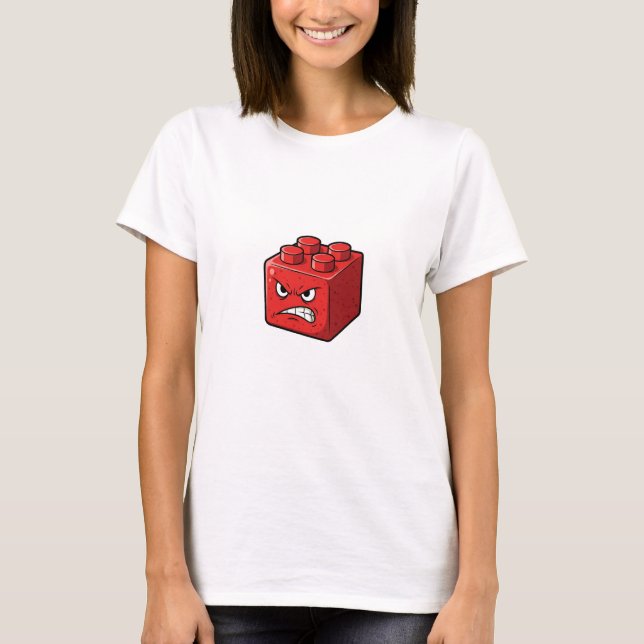 T-shirt Angry Red Building Brick Character Illustration (Devant)