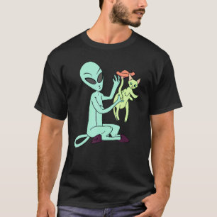 T-shirt Animal de compagnie alien mignon caressant un chat