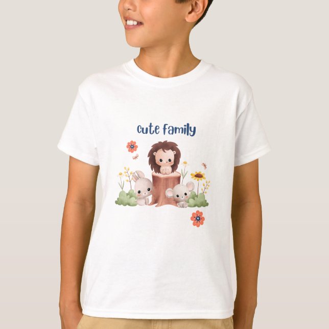 T-shirt animal de famille mignonne (Devant)