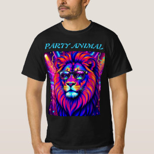 T-shirt Animal de fête Néon Lion – Graphisme Rétro Coloré