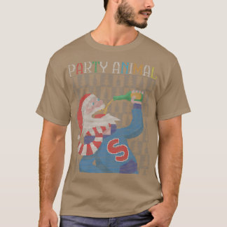 T-shirt Animal de fête Père Noël Boire de la bière laids N