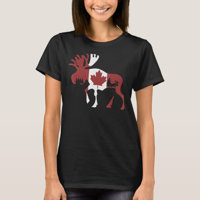 T-shirt Animal d'orignal Drapeau canadien Feuille d'érable (Devant)