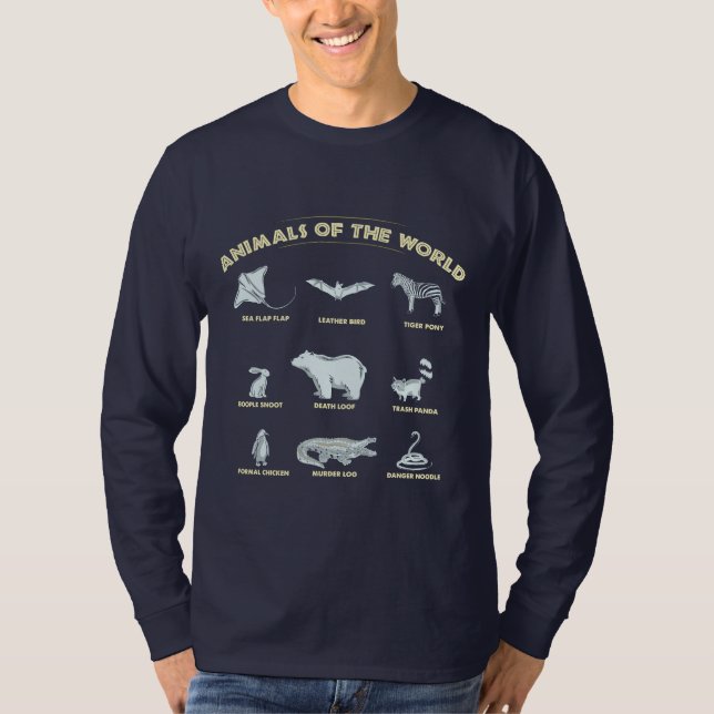 T-shirt Animal du monde noms exotiques de la faune (Devant)