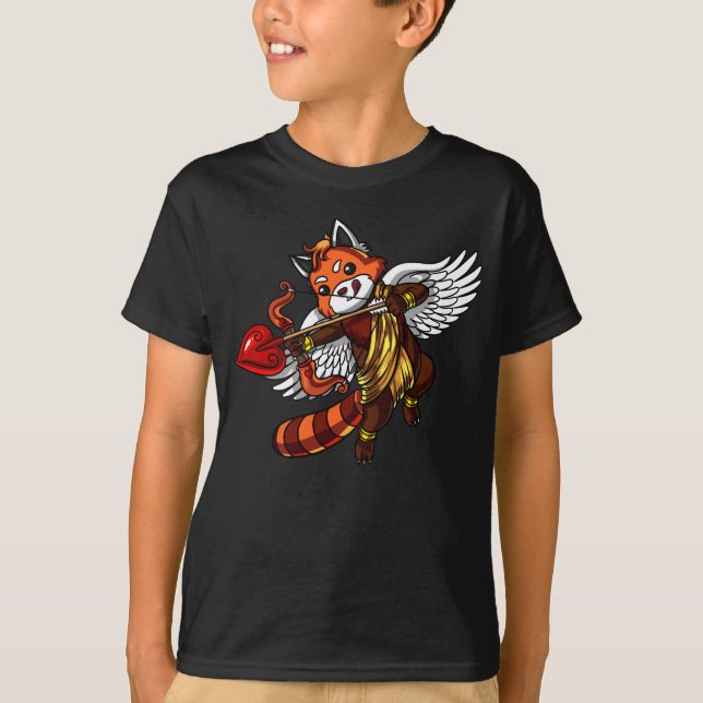 T-shirt Animal mignon de cupidon d'ours panda rouge (Devant)
