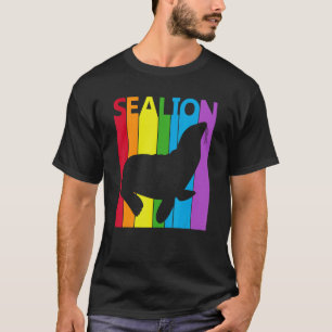 T-shirt animal mignon du lion de mer arc-en-ciel