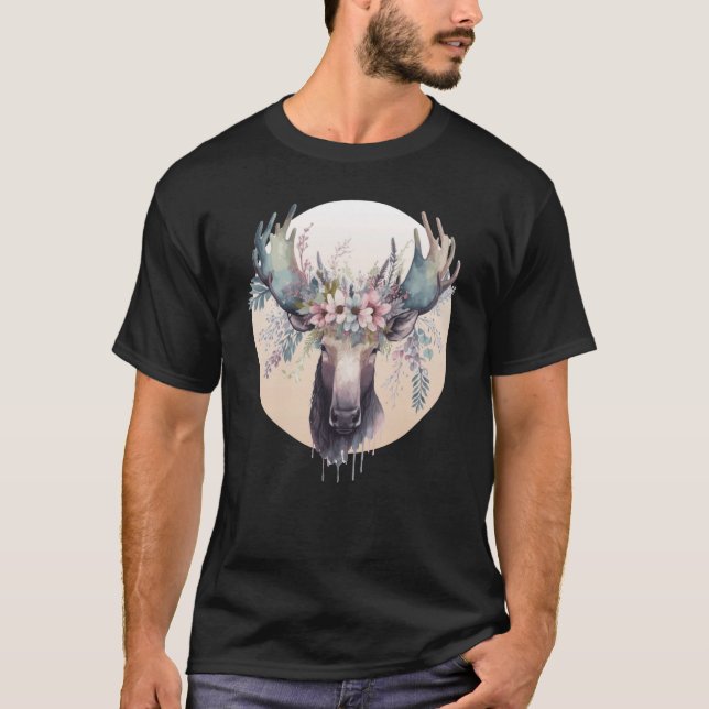 T-shirt Animal mou de la couronne de fleurs d'orignal (Devant)