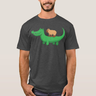 T-shirt Animal sauvage mignon capybara montant un crocodil