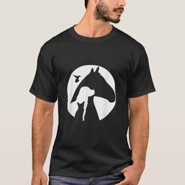 T-shirt Animal Silhouette Cat Dog Horse Bird Hummingbird M (Devant)