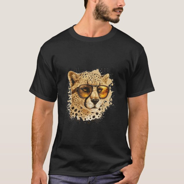 T-shirt Animals Graphic  Cheetah Wearing Sunglasses 5 (Devant)
