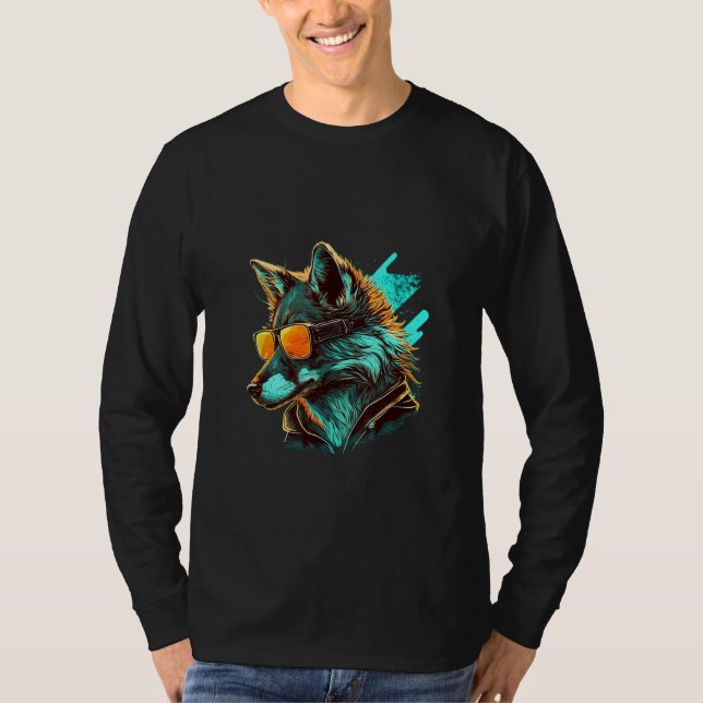 T-shirt Animals Graphic  Wolf Wearing Sunglasses (Devant)