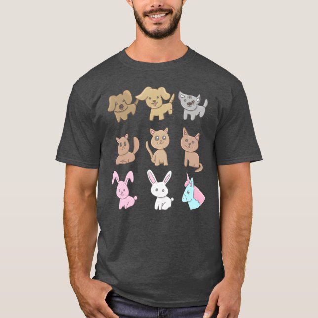 T-shirt Animals Icons Cute Dogs Cats Animal Love family (Devant)