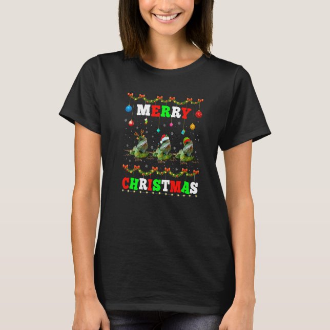 T-shirt Animals Lights Merry Christmas Santa Iguana (Devant)
