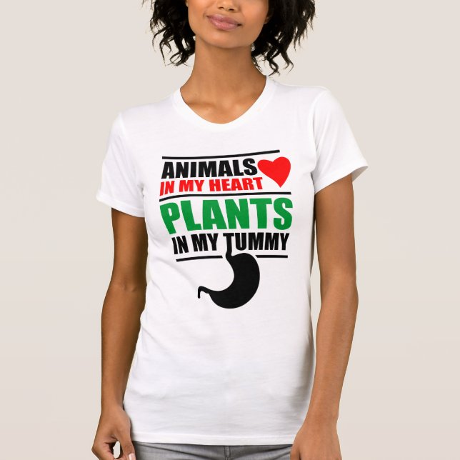 T-shirt Animaux à mon coeur, plantes dans mon ventre (Devant)