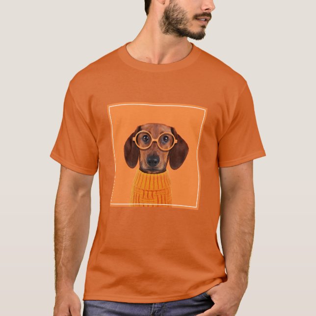 T-shirt Animaux de bébés cutest | Chandail orange Dachshun (Devant)