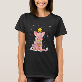 T-shirt Animaux de cochon de Noël Lumières des arbres de N