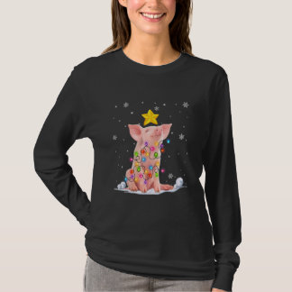 T-shirt Animaux de cochon de Noël Lumières des arbres de N