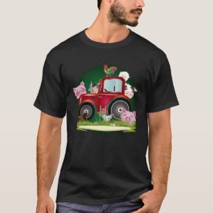 T-shirt animaux de ferme avec tracteur rouge