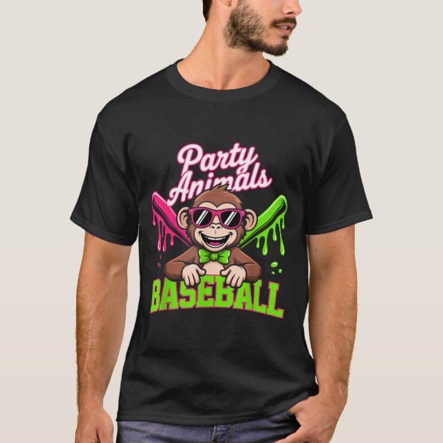 T-shirt Animaux de fête Baseball Singe Drôle (Devant)