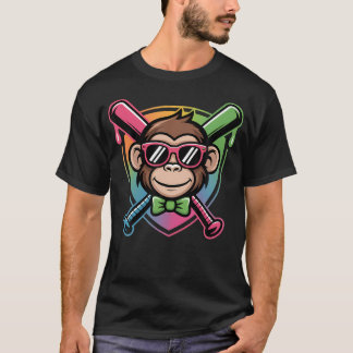 T-shirt Animaux de fête mignons Baseball Singe drôle