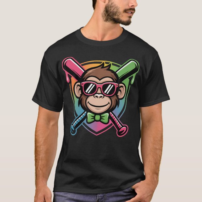 T-shirt Animaux de fête mignons Baseball Singe drôle (Devant)