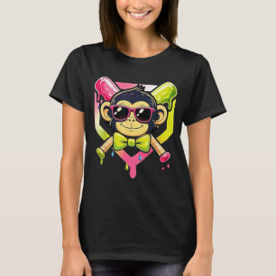 T-shirt Animaux de fête mignons Baseball Singe drôle Lunet