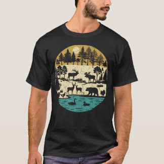 T-shirt Animaux de forêt vintage chasse faune sylvestre
