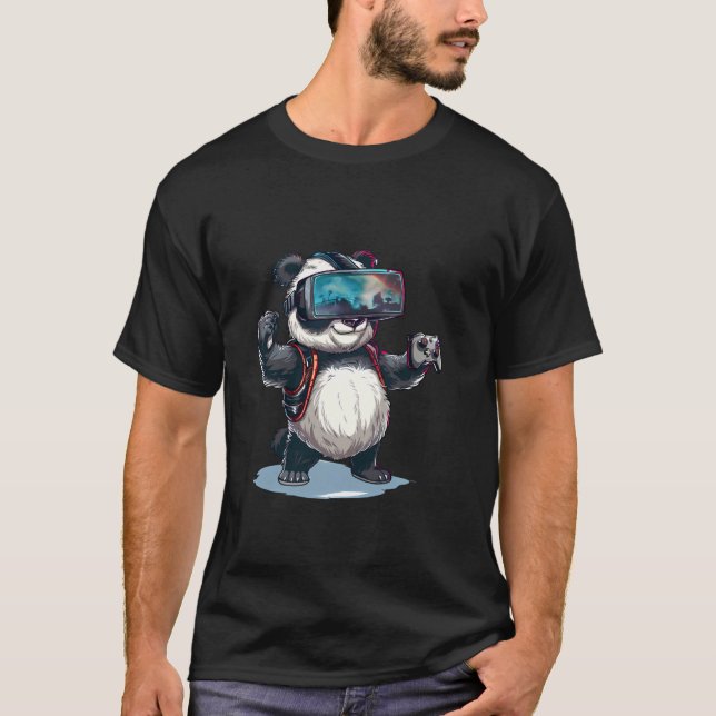 T-shirt Animaux de jeu - Panda Ours Jouer à la console Vid (Devant)
