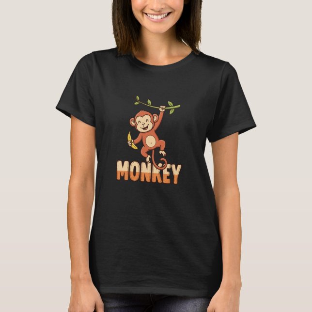 T-shirt Animaux de la jungle de singes Singe mignon avec b (Devant)