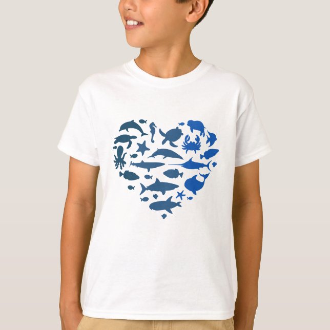 T-shirt Animaux de mer du coeur (Devant)
