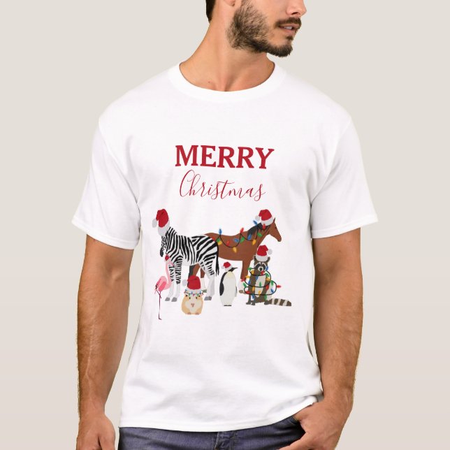 T-shirt Animaux de Noël mignons et amusants Chapeaux de No (Devant)