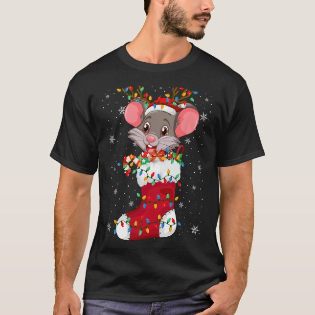 T-shirt Animaux De Rat De Santa Hat En Chaussettes Lumière (Devant)