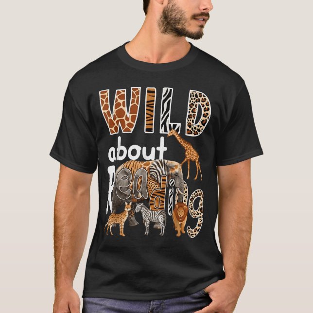 T-shirt Animaux de zoo mignons fous de lecture (Devant)