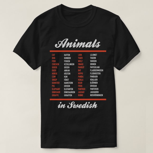 T-shirt Animaux En Suédois Langue Suédoise Fiche Commercia (Design devant)
