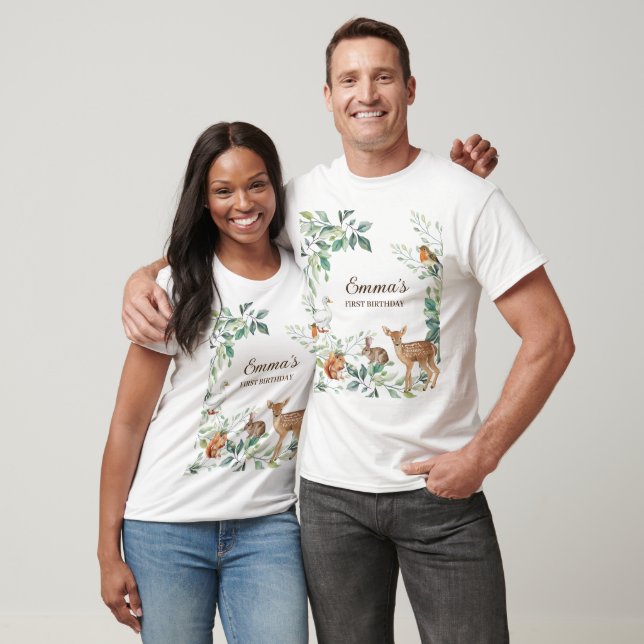 T-shirt Animaux forestiers de bois Premier anniversaire (Unisexe)