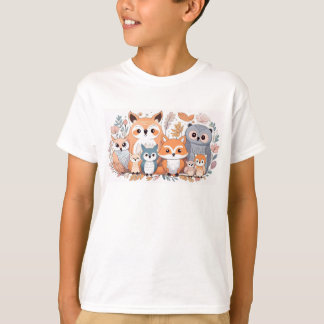 T-shirt Animaux forestiers - renard et hibou