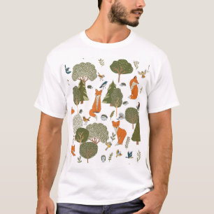T-shirt Animaux forestiers : renards, oiseaux motifs