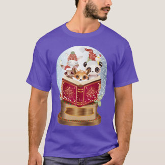 T-shirt Animaux lisant dans une boule à neige à Noël ami