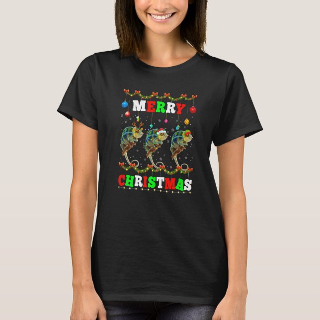 T-shirt Animaux Lumières Joyeux Noël Père Noël Chameleon (Devant)
