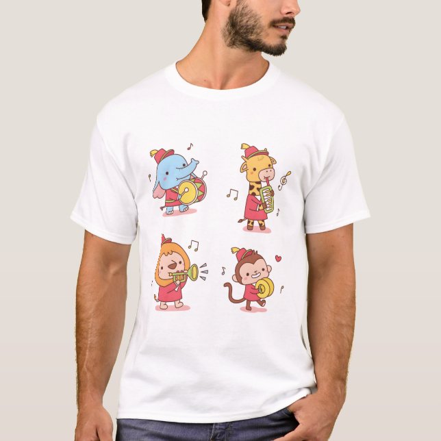 T-shirt Animaux mignons Eléphant, Giraffe, Singe et Lion M (Devant)