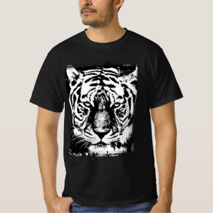 T-shirt Animaux Pop Art Tiger Visage Mens Valeur Noir