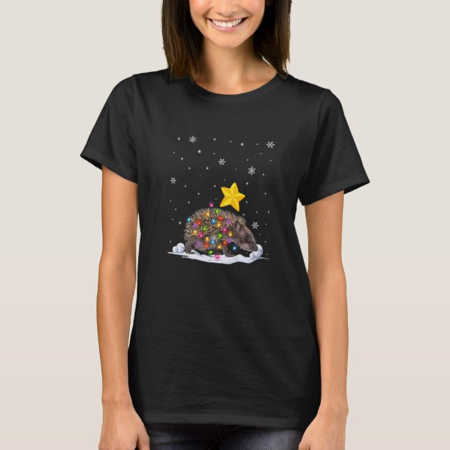 T-shirt Animaux Porcupine de Noël Lumières Arbre de Noël (Devant)