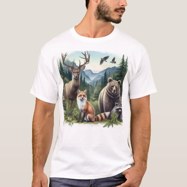 T-shirt Animaux Sauvages Dans Les Bois Les Mens De La Natu (Devant)