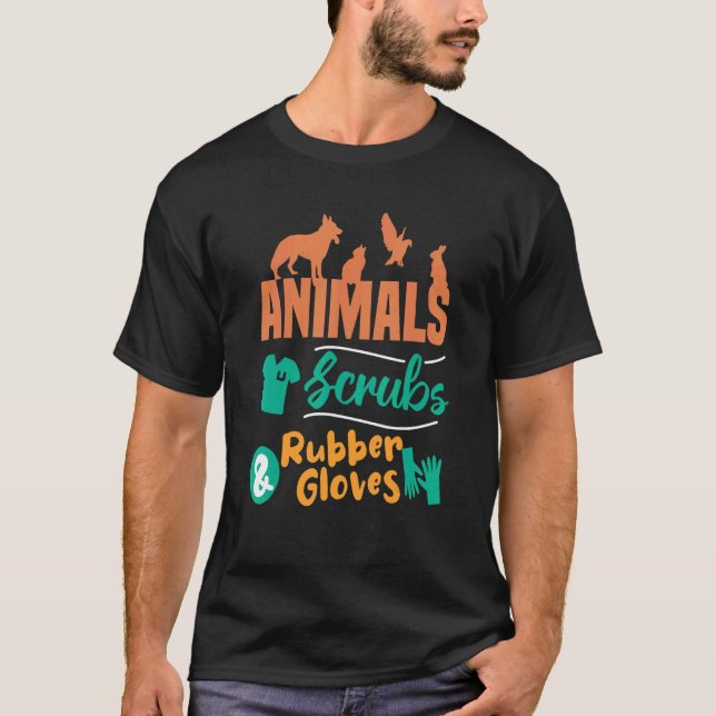 T-shirt Animaux Scrubs Gants en caoutchouc Vétérinaire (Devant)