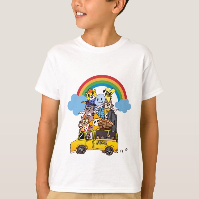 T-shirt Animaux, voitures, arcs-en-ciel (Devant)
