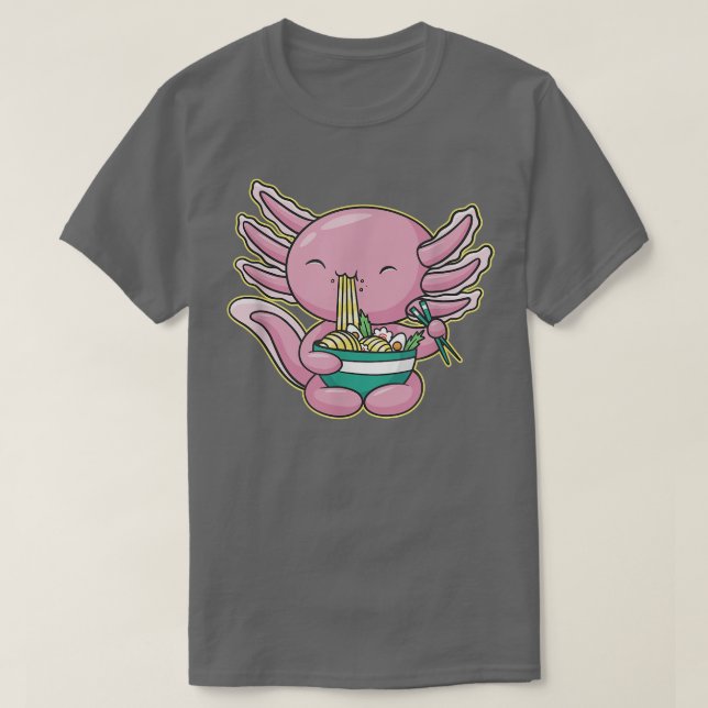 T-shirt Anime Anime Axolotl Nourrit De Nouilles Ramen Soup (Design devant)